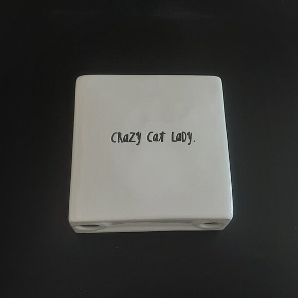Rae Dunn "Crazy Cat Lady" Double Sided Ceramic Block Paperweight Cats - Picture 4 of 4